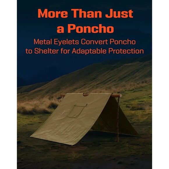 NIB P4X Heavy-Duty Emergency Poncho - Khaki - Picture 5 of 10